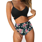Women's Black Floral High-Waist Bikini Set