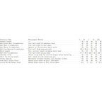 Size chart with garment measurements for S to XXL