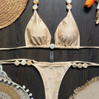 Women's Ivory Shell-Charm Triangle Bikini Set