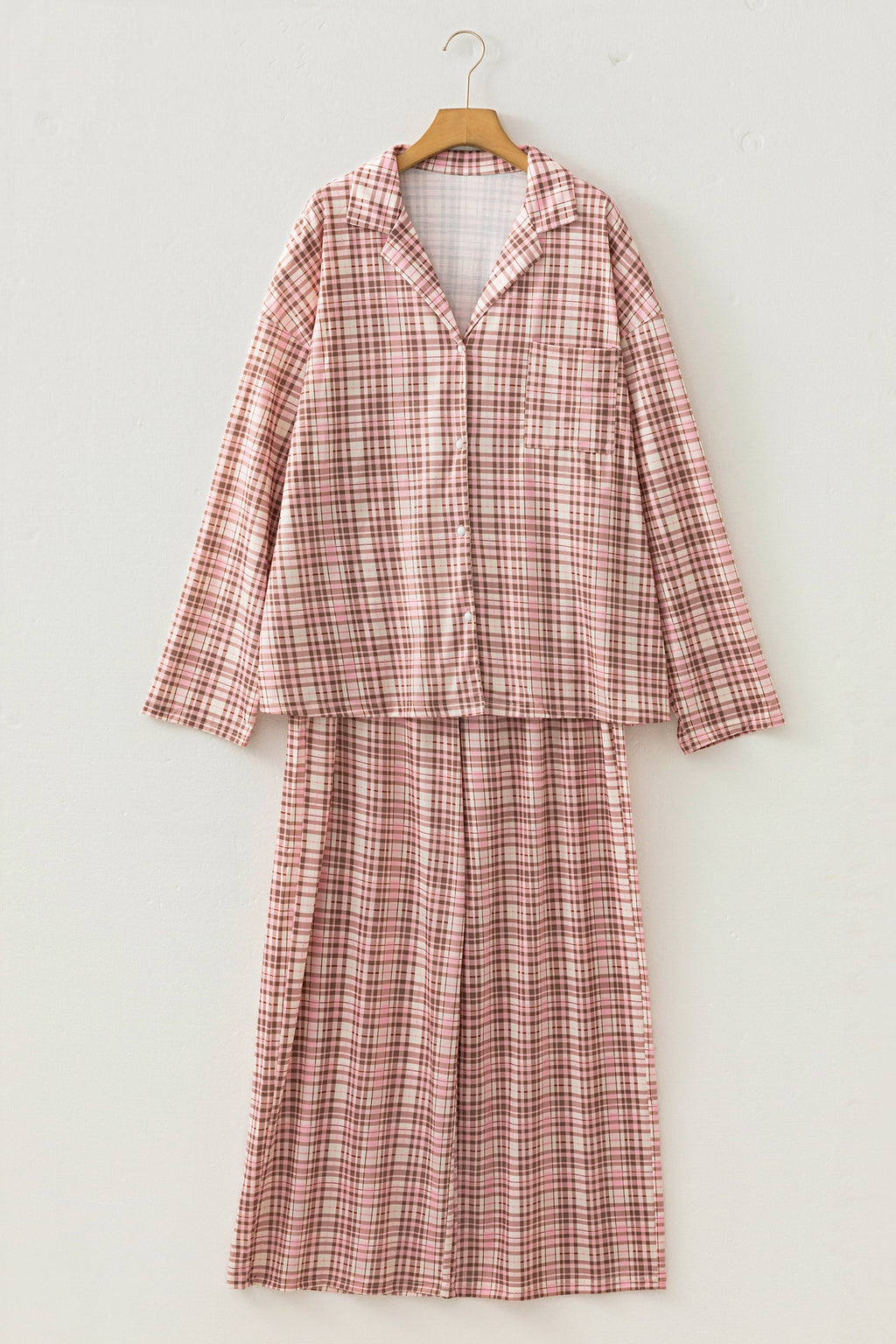 Pink Plaid Long-Sleeve Pajama Set