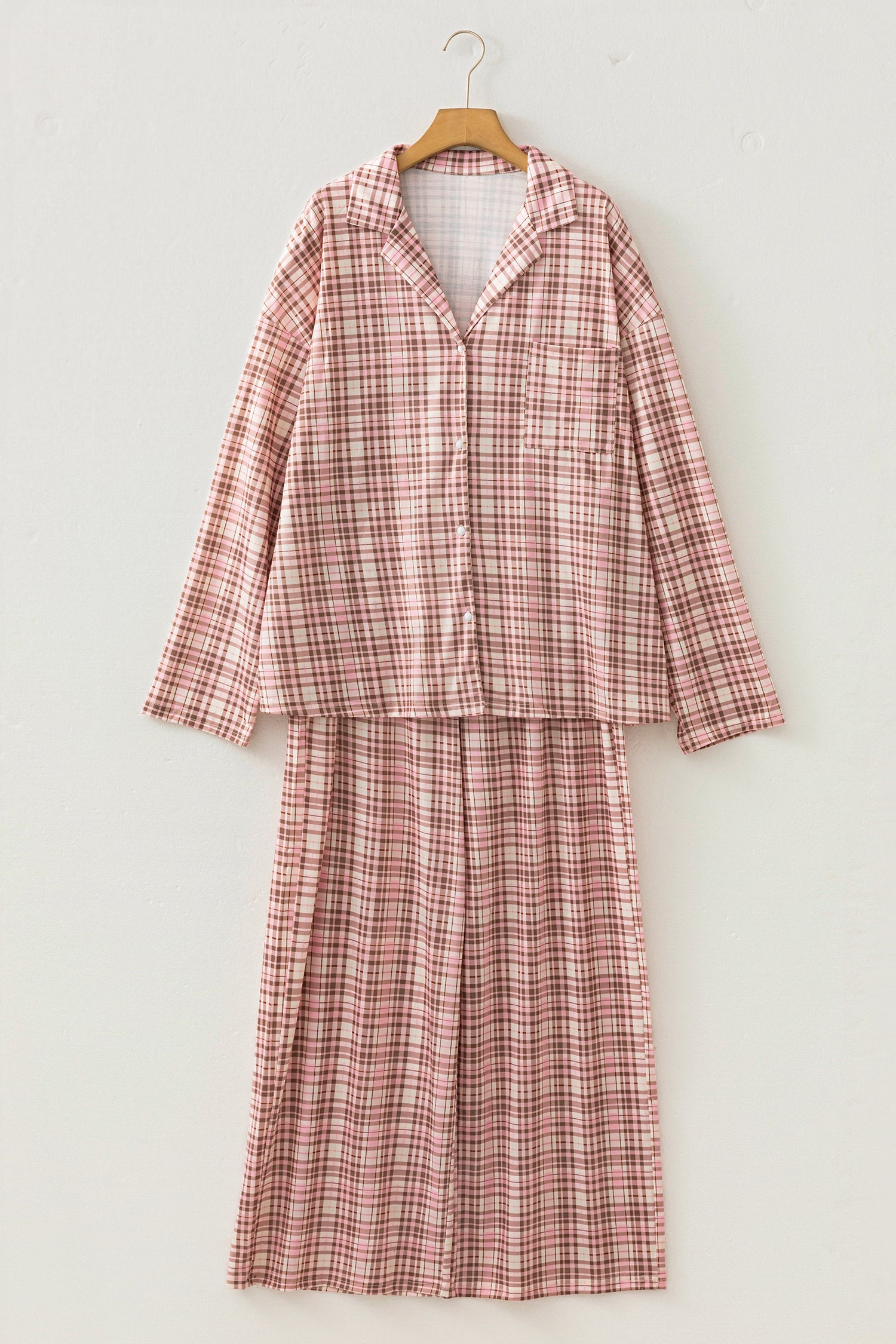 Pink Plaid Long-Sleeve Pajama Set
