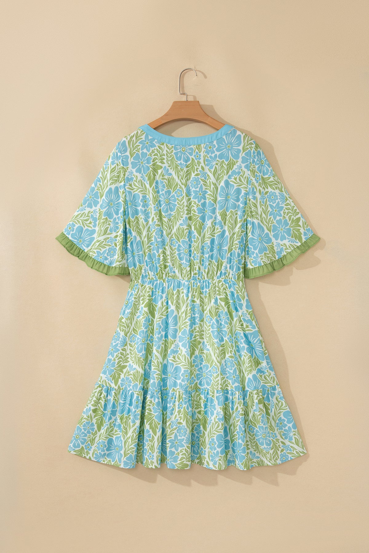 Sky Blue Floral Ruffle High-Waist Mini Dress