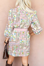 Pink Boho Floral Belted Mini Dress