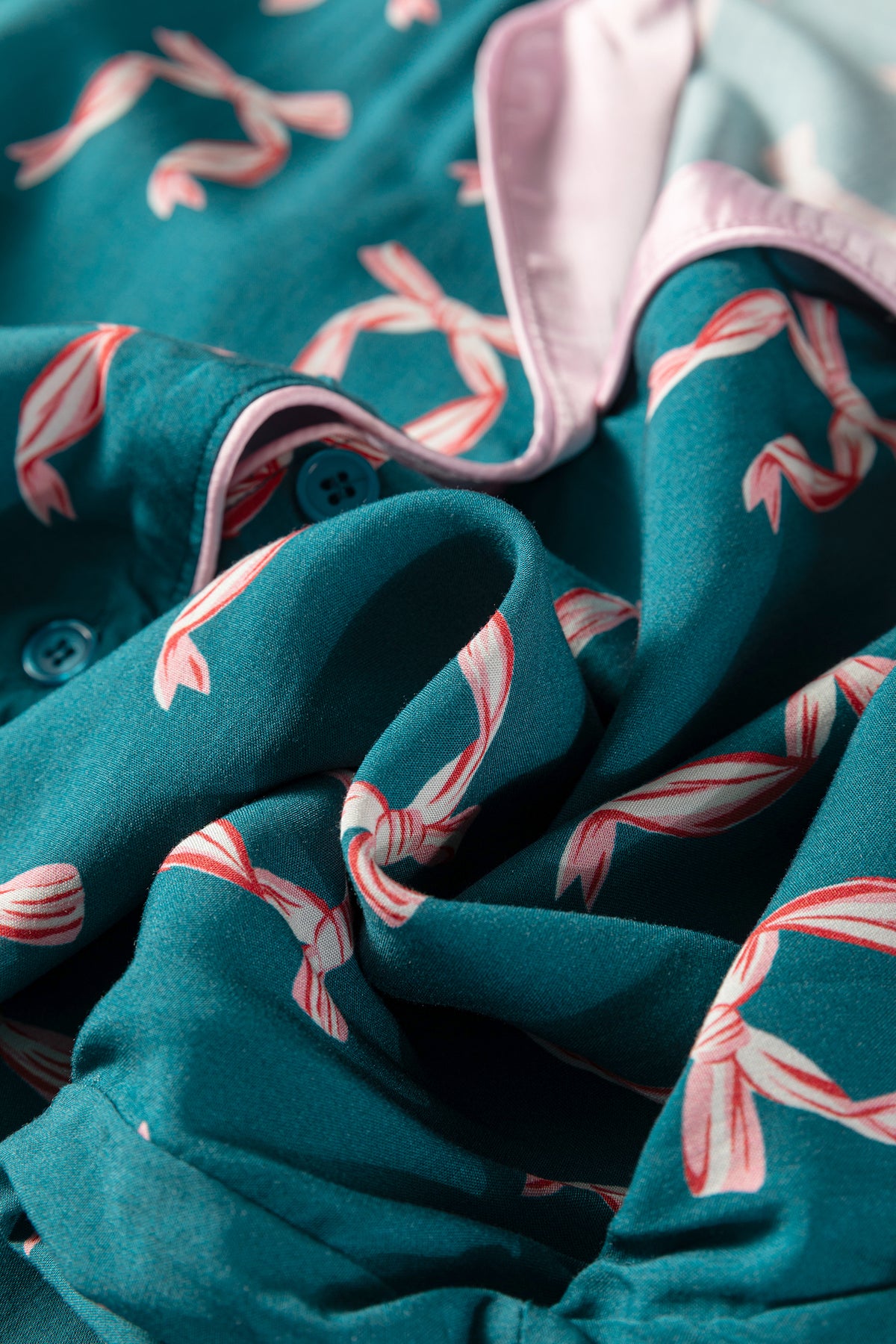 Green Ribbon Bow-Print Pajama Set