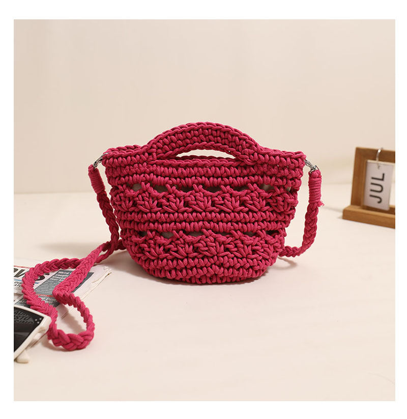 Colorful Crossbody Cotton Thread Rose Red without Lining