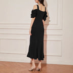 Women's Cutout Ruched Split Midi Dress