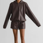 Hooded Leather Sweater Shorts Suit Street Trend