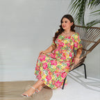 Plus Size Western Off-Shoulder Elegant Floral Midi Tight Waist Dress