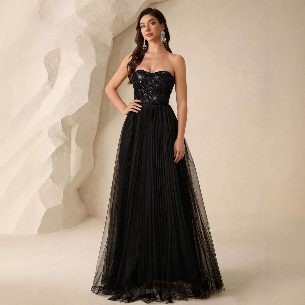 Women's Black Sequin Sweetheart Evening Dress