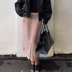 Sexy Pink Skirt Summer Front Slit See through High Waist