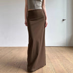 Retro Sheath High Waist Solid Color Drape Slit Long Skirt