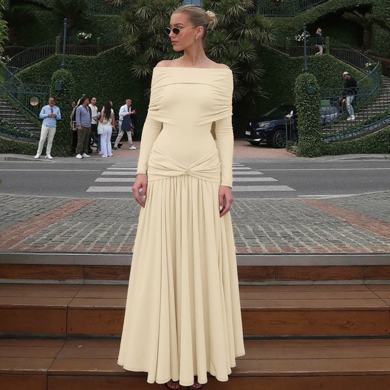 Women's 's Off-Shoulder Ruched Long-Sleeve Maxi Dress