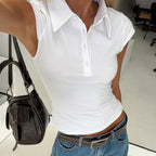 Women’s White Collared Button Front Short Sleeve Top