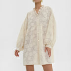 Women's Jacquard Puff-Sleeve Shirt Dress