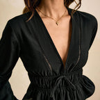 Women's Deep V Embroidered Ruffle Blouse