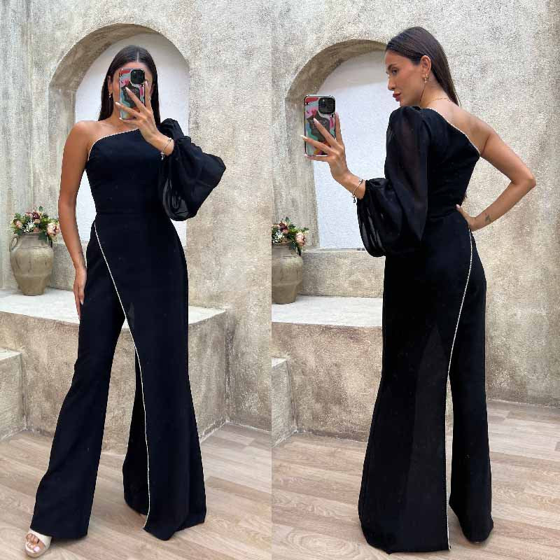 Autumn Elegant Women Patchwork Trousers High Waist Women Jumpsuit