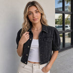 Women's Short-Sleeve Washed Denim Jacket