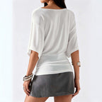 French Cross V neck Batwing Sleeve Top for Women Fitted