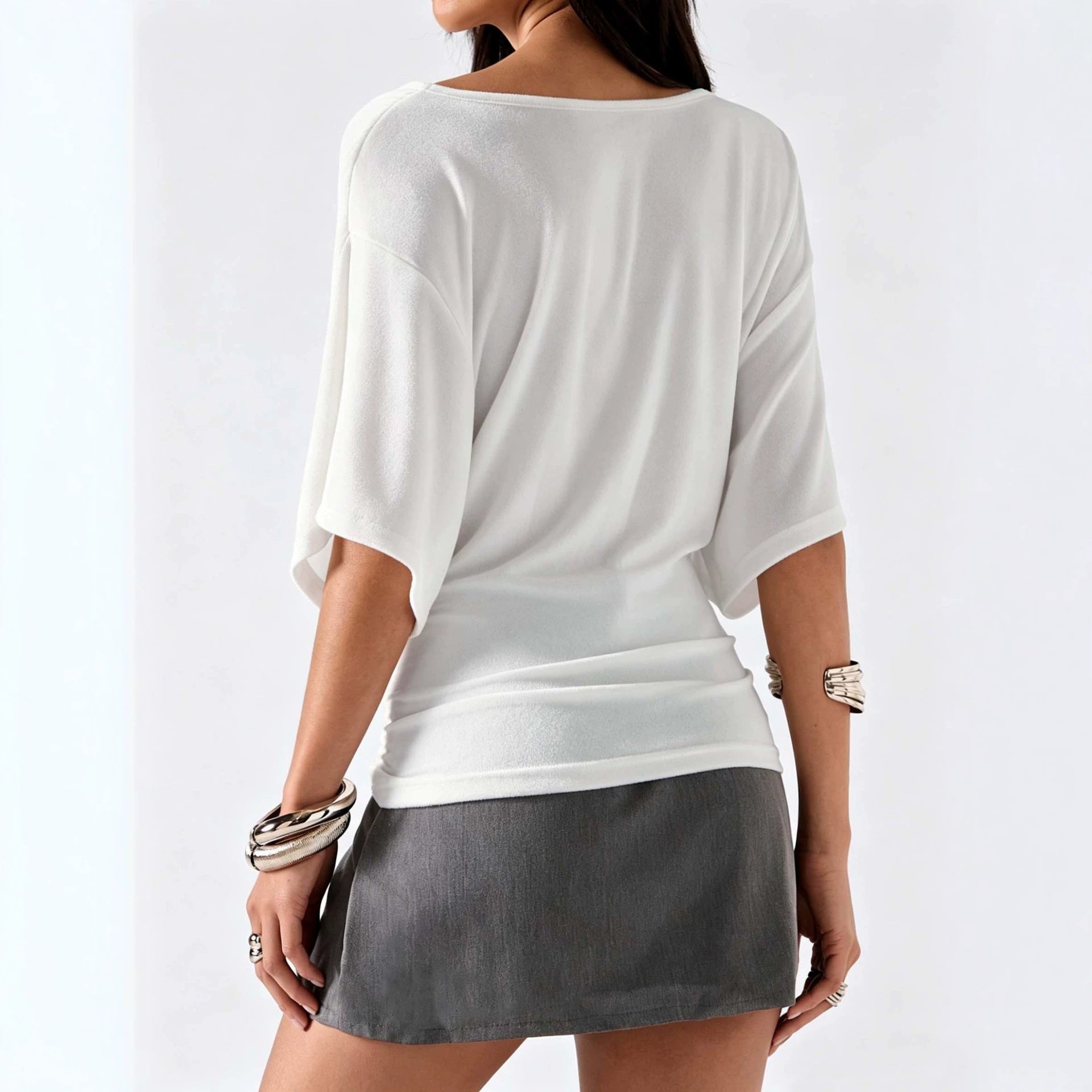 French Cross V neck Batwing Sleeve Top for Women Fitted