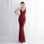 Women's Floral Strappy Party Sequin Dress Long Cocktail Slim Fit Evening