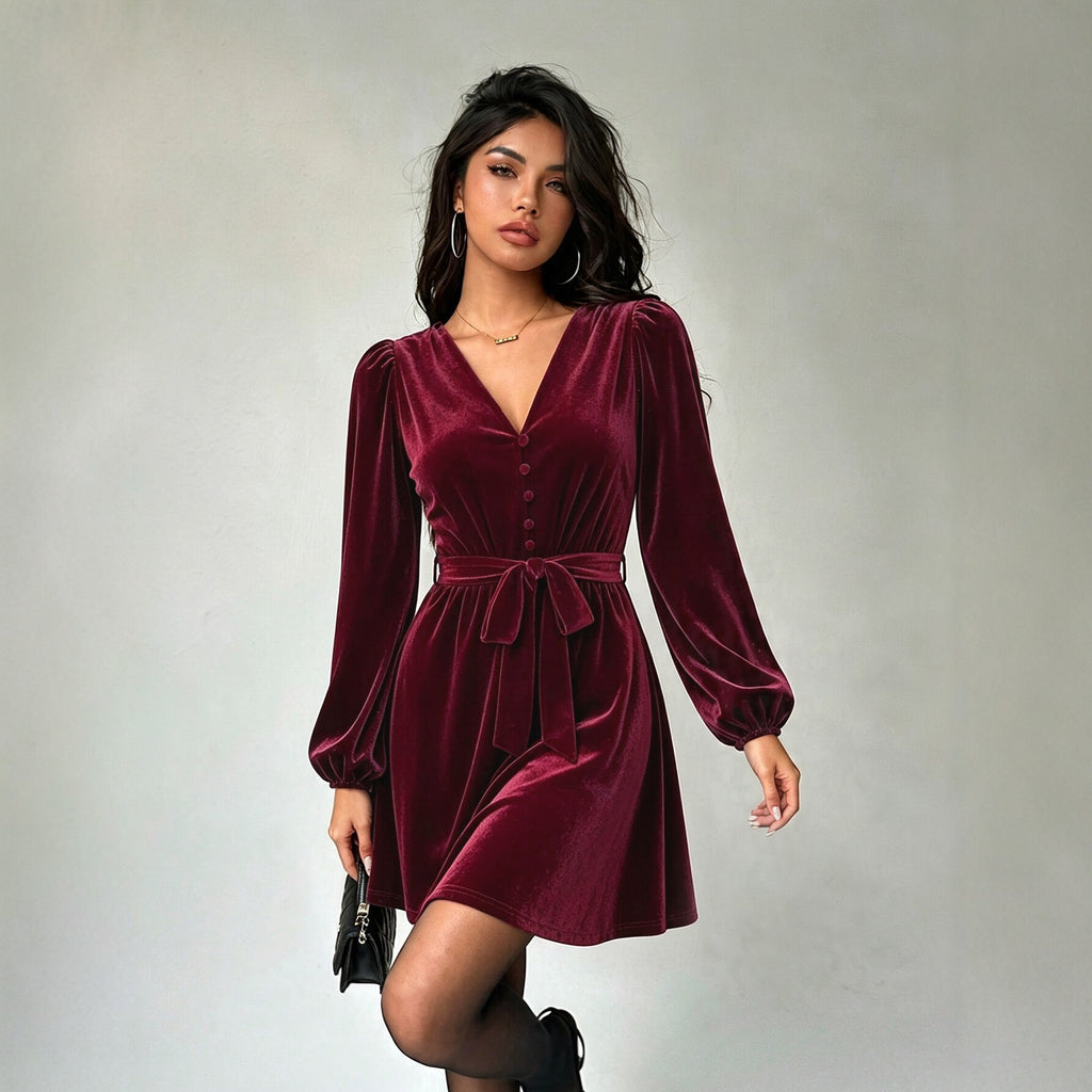 Women's Lace Velvet Dress