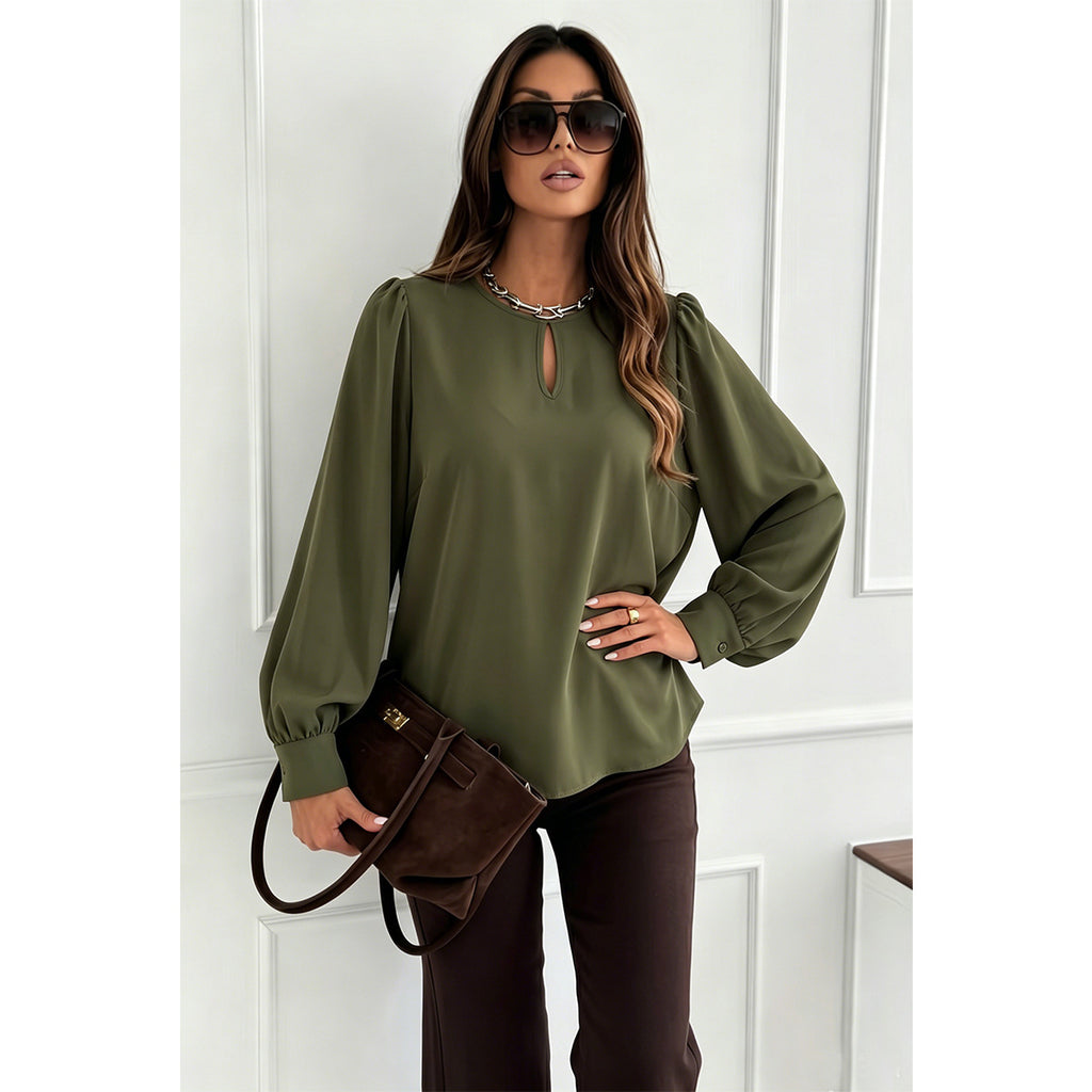 Women's Green Relaxed Long-Sleeve Office Top