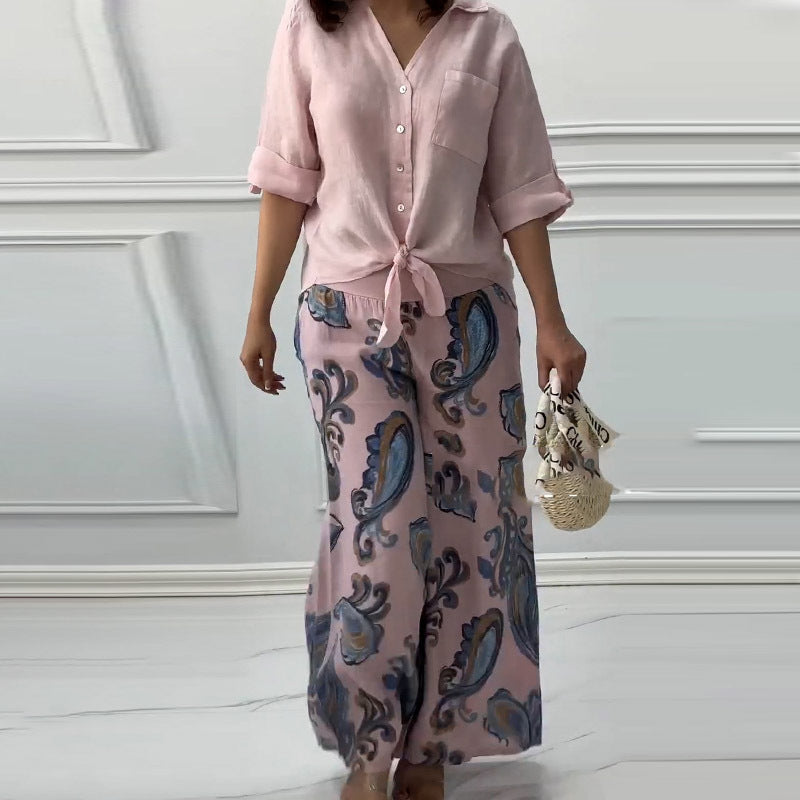 Cardigan Shirt High-Waist Loose Trousers Two Piece Set