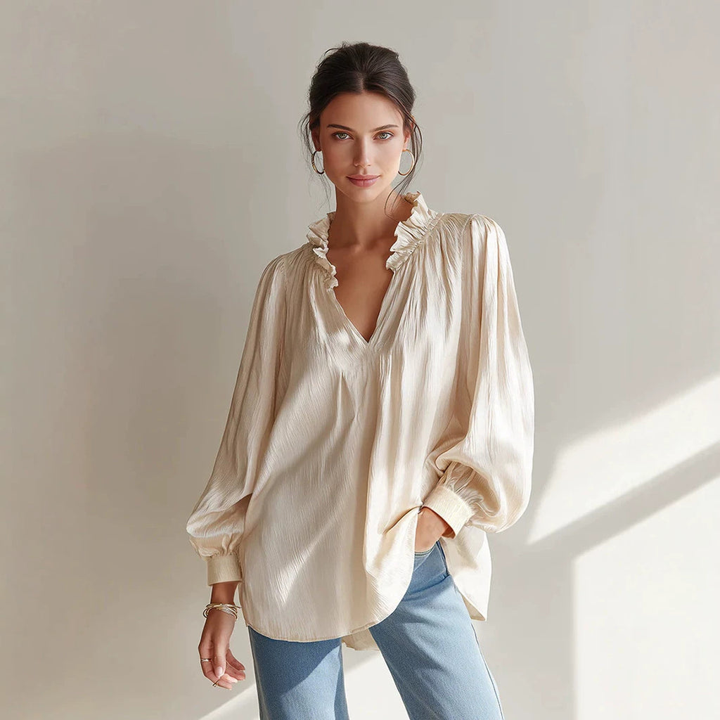 Women's V-Neck Ruffle Blouse