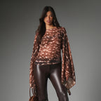 Women's Spring Casual Abstract Printing Batwing Long Sleeve Boat Neck Shirt