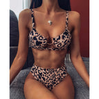 Leopard print bikini with center ring detail and matching high-leg briefs