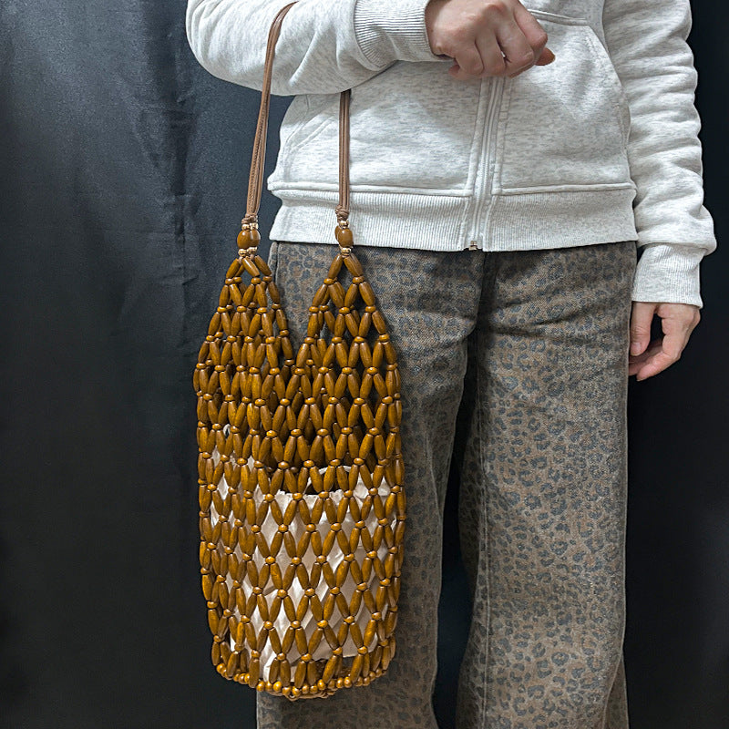 Women's Handmade Woven Beaded Shoulder Beach Bag