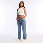 Women's Blue Distressed Straight-Leg Jeans