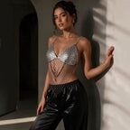 Women's Rhinestone Fishnet Halter Top