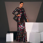 Women's Evening Long Sleeve Crew Neck Slim Long Sequined Cocktail Dress