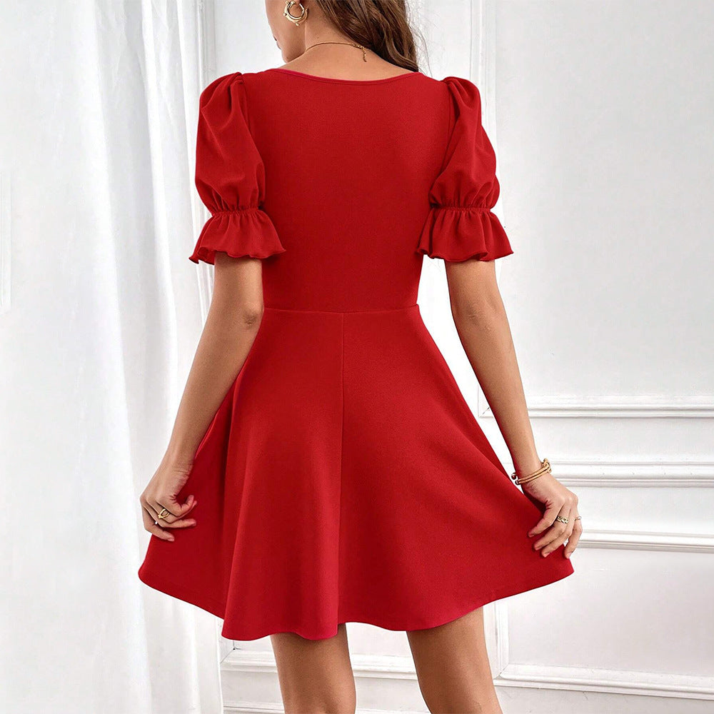 Women’s Slim-Fit Short-Sleeve Square-Neck Dress