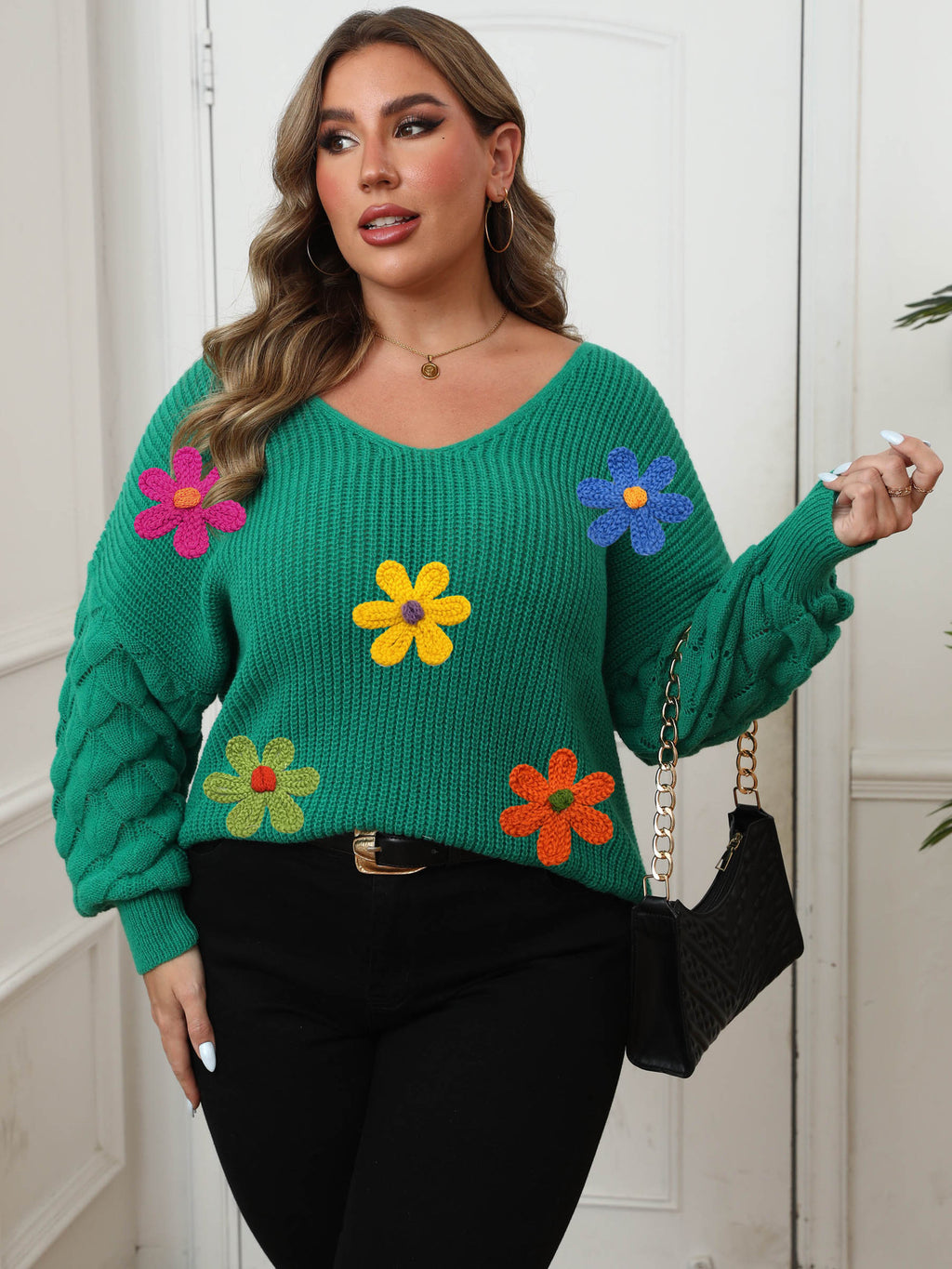 Green 5 Wool Flowers