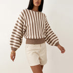 Women's Autumn Winter Striped Long-Sleeved Sweater Sweater Pullover Top