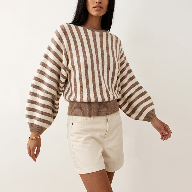 Women's Autumn Winter Striped Long-Sleeved Sweater Sweater Pullover Top