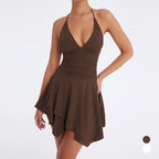 Deep-V Halter Backless Lace-Up Dress