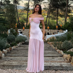 Mesh-Panel Off-Shoulder Ruched Bodycon Maxi Dress