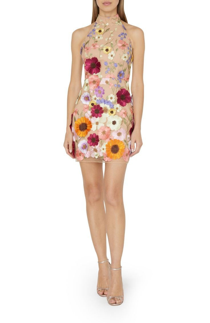 Floral Embroidered Lace Backless Bodycon Mini Dress