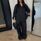 Women Summer Casual Loose Oversized Shirt Trousers Set