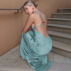 Women's Spring Summer Sexy Backless Evening Dress Solid Color Swing Collar Dress