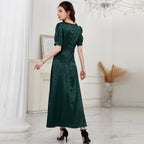 Women's V-Neck Short-Sleeve A-Line Maxi Dress