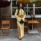 Women's Lace Up Long Sleeve Cardigan and Skirt Two-Piece Set