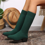 Women's Mid-Calf Chunky Heel Sock Boots