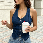 Short Denim Tube Top Vest For Women Zipper Slim Fit Slim