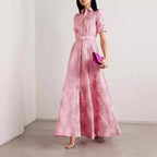 Floral Collared Belted Puff-Sleeve A-Line Maxi Dress