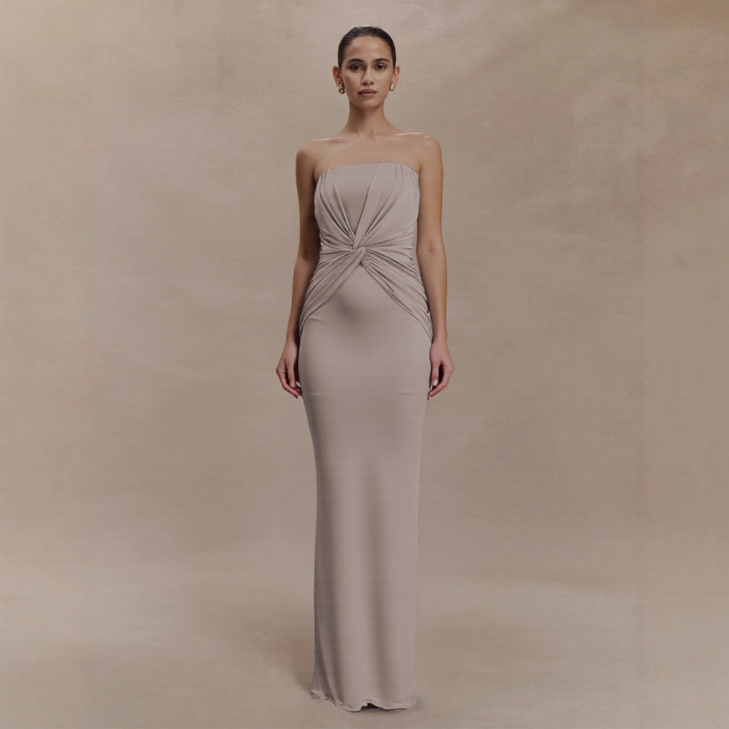 Strapless Twisted Ruched Bodycon Maxi Dress