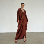 Women's Retro Lightly Mature Maxi Dress V-Neck Exquisite Rhinestone